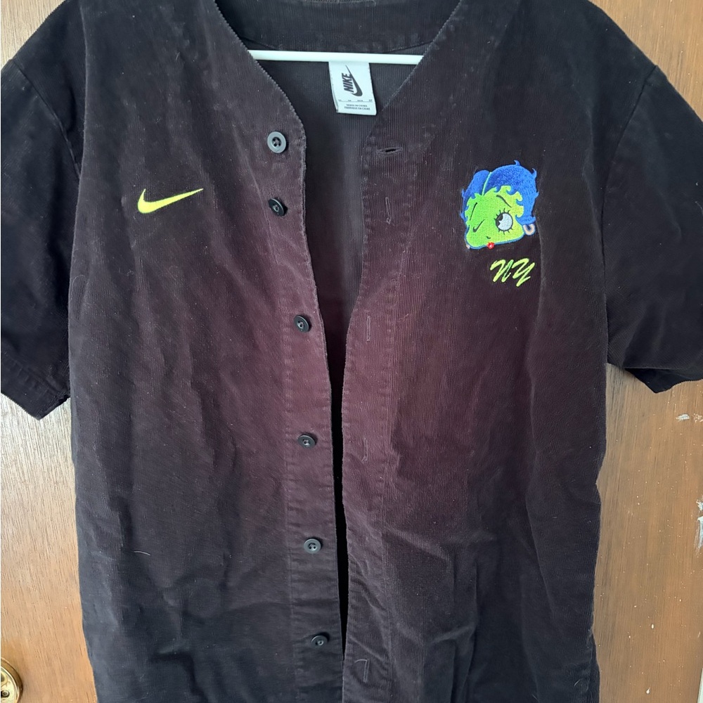 Nike Black Corduroy Button-Up with Logo Tag
